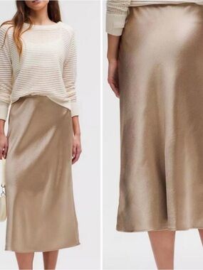 Lululemon NWT size XS Satin Bias Midi Skirt in shimmery gold